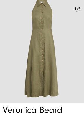 Veronica Beard Olive Button-Front Halter Maxi Dress